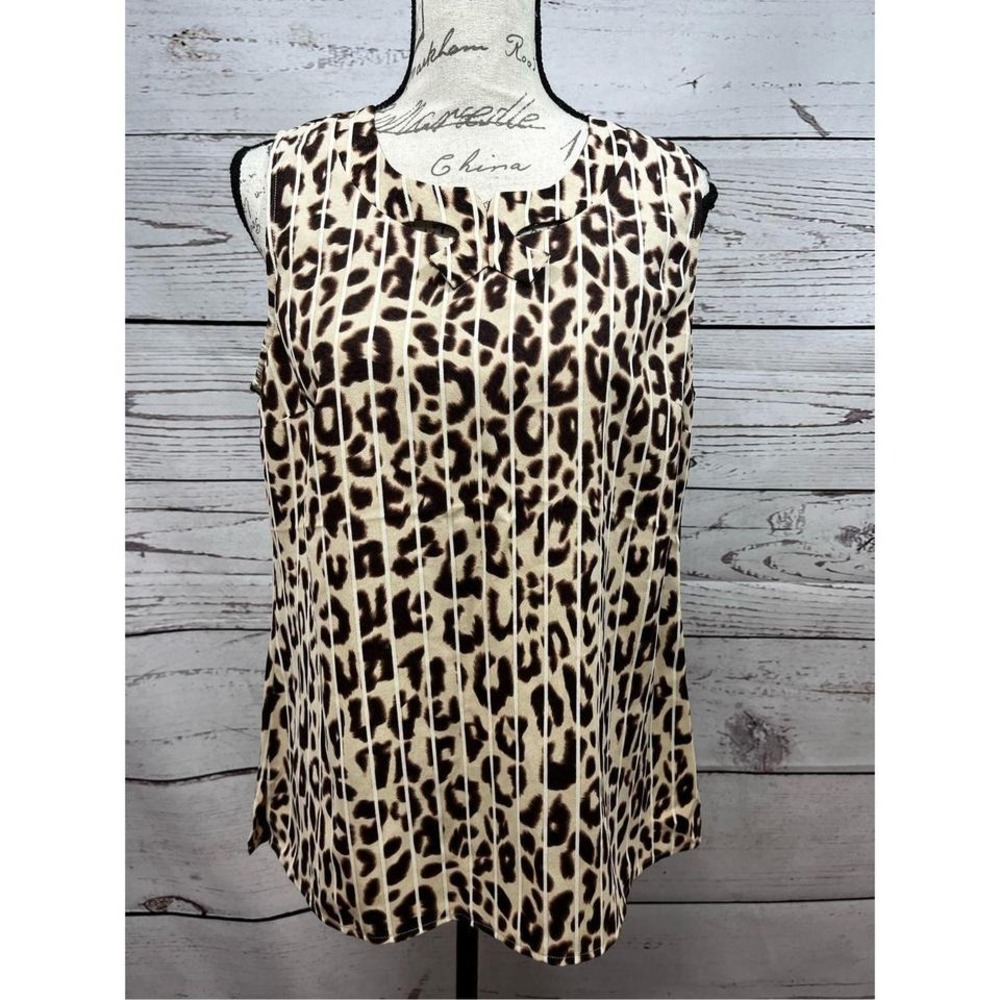 Cabi Womens M Leopard Print Sleeveless Keyhole Neck Zip Back Top